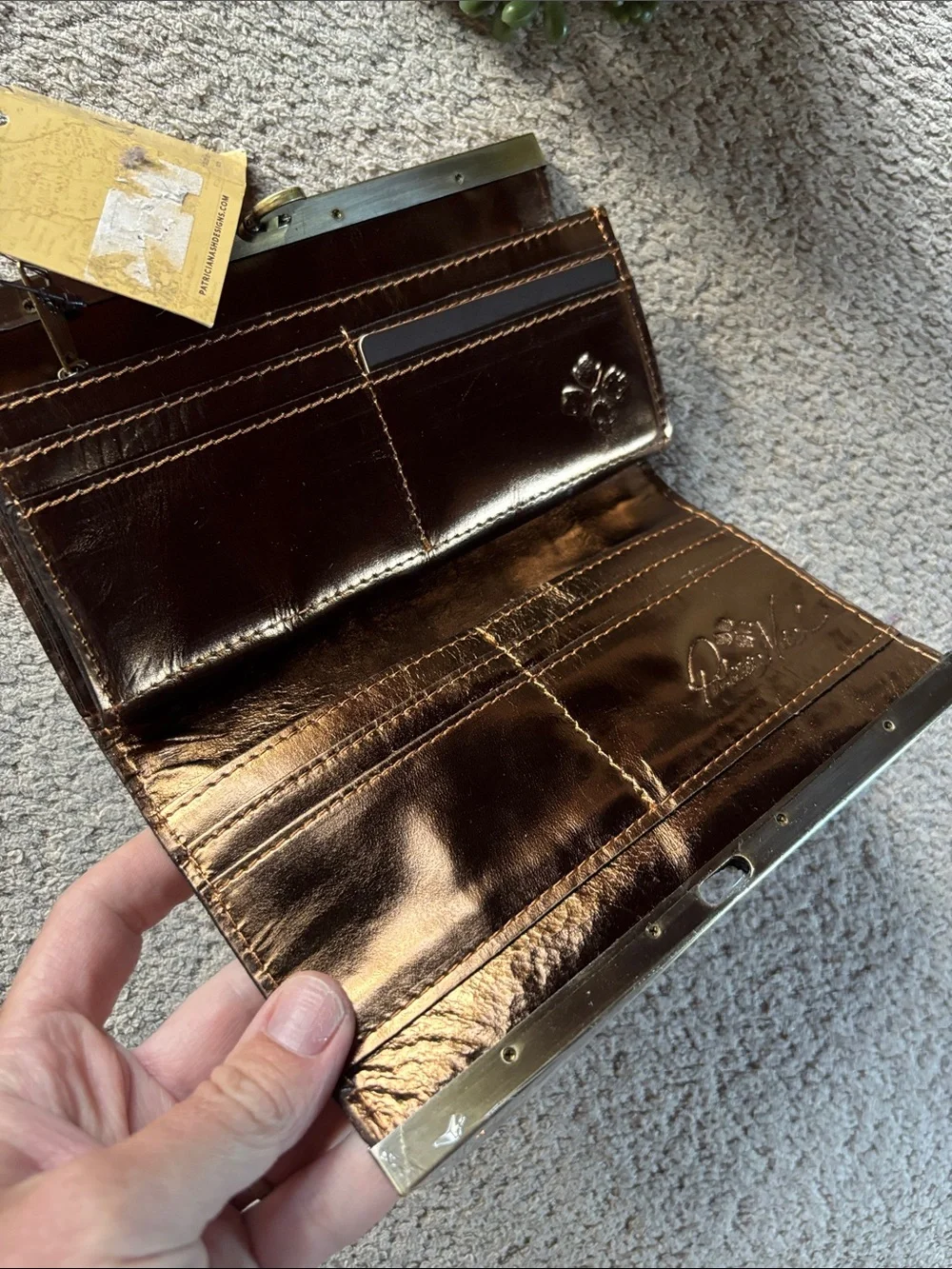 🆕 with tags Patricia Nash Brown Snakeskin Envelope Clutch with Brass Frame